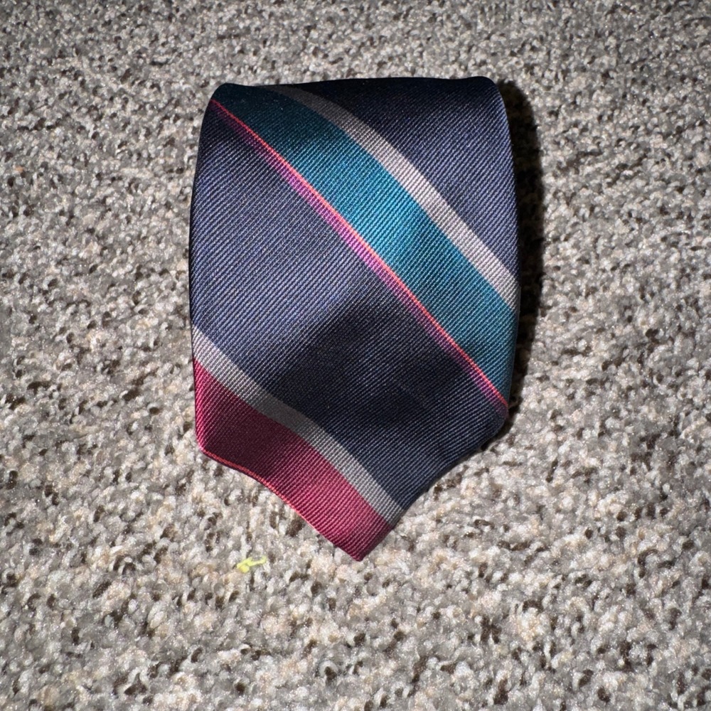 Robert Talbott Norton Ditto Silk Tie Navy Teal Burgundy Stripe Made in England